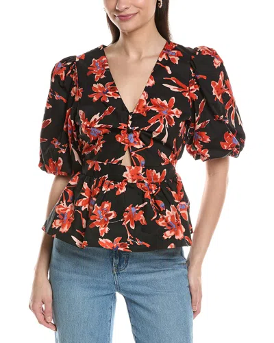 Nvlt Poplin Puff Sleeve Top In Multi