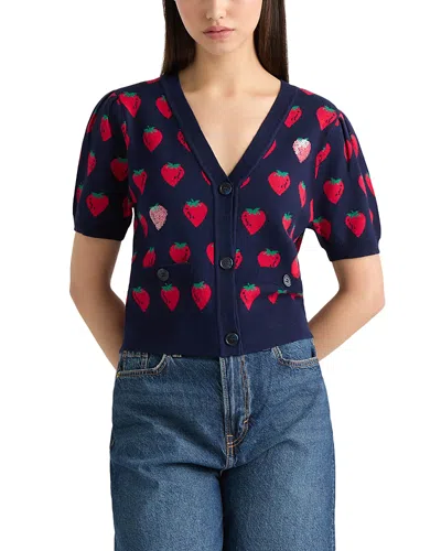 Nvlt Puff Sleeve Jacquard Cardigan In Blue