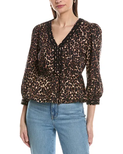 Nvlt Rickrack Poplin Peplum Top In Brown