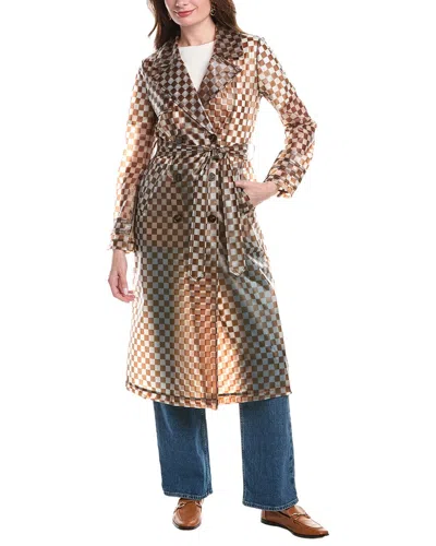 Nvlt Rubberized Checkered Rain Trench Coat In Brown
