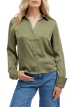 Nvlt Satin Button-up Shirt In Olive