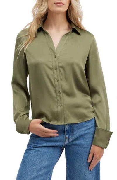 Nvlt Satin Button-up Shirt In Olive