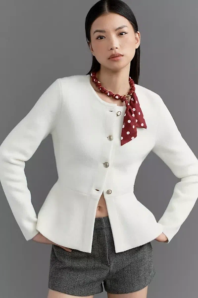 Nvlt Sculpted Knit Collarless Blazer Jacket In White