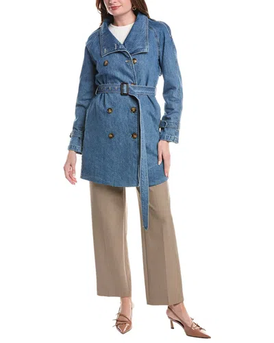 Nvlt Shawl Collar Double-breasted Denim Belted Trench Coat In Blue