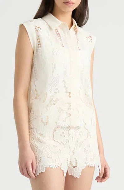 Nvlt Sheer Mixed Media Button-up Shirt In White