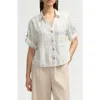 Nvlt Short Sleeve Crop Button-up Shirt In Blue Natural Stripe