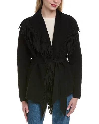Nvlt Short Wrap Fringe Coatigan In Black
