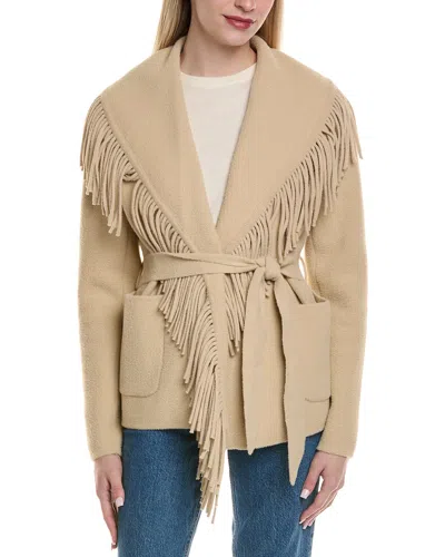 Nvlt Short Wrap Fringe Coatigan In Brown