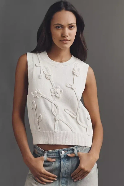 Nvlt Sleeveless Crew-neck 3d Floral Sweater Tank Top In White