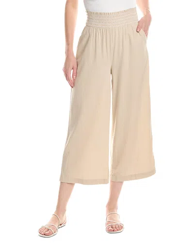 Nvlt Smocked Waist Linen-blend Cropped Pant In Neutral
