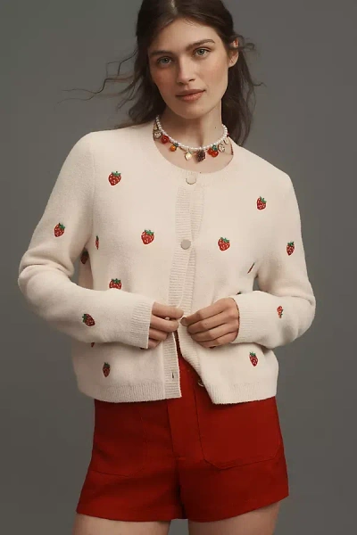 Nvlt Strawberry Print Knit Lady Jacket In White