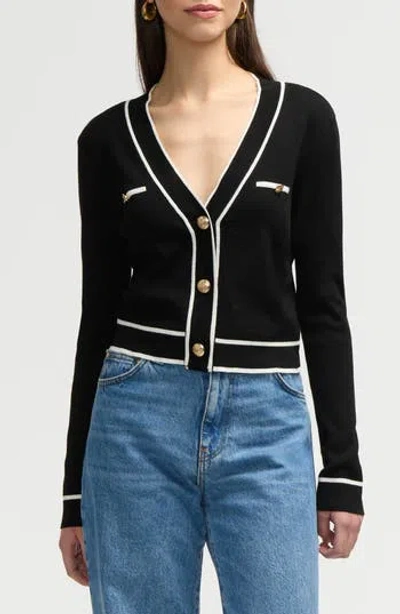 Nvlt Stripe Crop Cardigan In Black/white