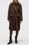 Nvlt Stripe Faux Fur Double Breasted Coat In Brown