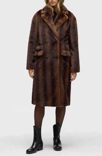 NVLT NVLT STRIPE FAUX FUR DOUBLE BREASTED COAT