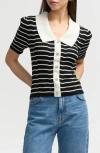 Nvlt Stripe Short Sleeve Cotton Blend Sweater In Black/marshmallow Stripe