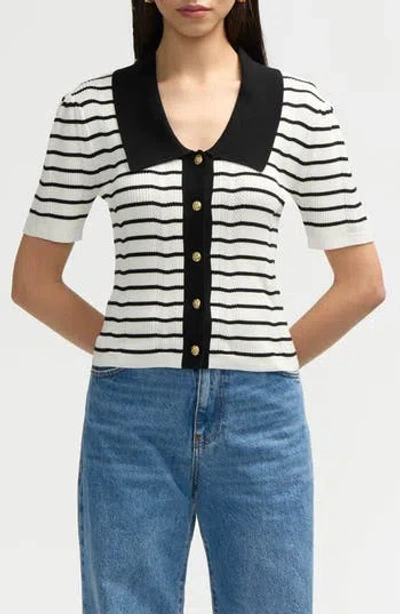 Nvlt Stripe Short Sleeve Cotton Blend Sweater In Marshmallow/black Stripe