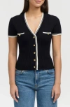 Nvlt Stripe Short Sleeve Crop Cardigan In Black