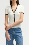 Nvlt Stripe Short Sleeve Crop Cardigan In White