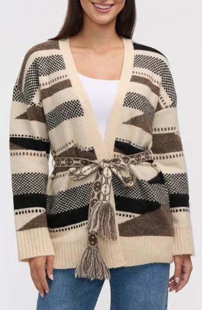 Nvlt Stripe Tie Waist Jacquard Cardigan