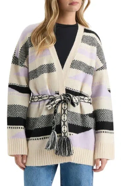 Nvlt Stripe Tie Waist Jacquard Cardigan In Multi