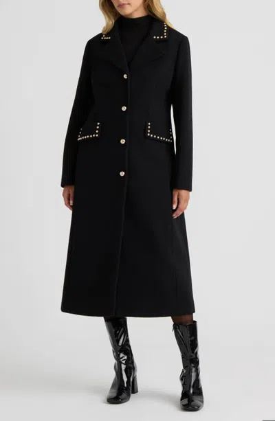 Nvlt Studded Faux Wool Maxi Coat In Black