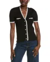 Nvlt Stripe Short Sleeve Crop Cardigan In Black