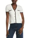 Nvlt Stripe Short Sleeve Crop Cardigan In White