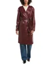 Nvlt Belted Faux Leather Trench Coat In Burgundy