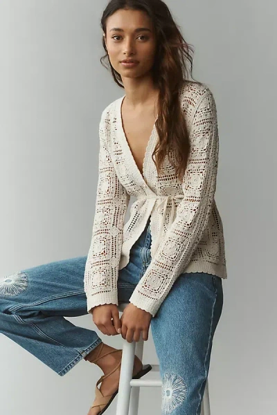 Nvlt V-neck Crochet Knit Top Jacket In Neutral