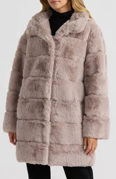 Nvlt Wide Stripe Faux Fur Coat In Neutral