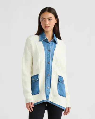 Nvlt Women's Cardigan With Denim Shirt Twofer In White