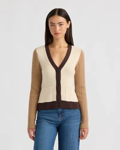 Nvlt Women's Color Block Cable Cardigan In Beige