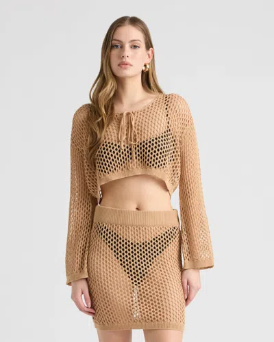 Nvlt Women's Crochet Cropped Top And Skirt Set In Brown