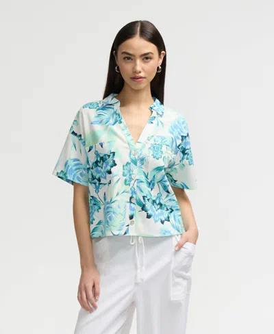 NVLT WOMEN'S CROPPED BUTTON FRONT SHIRT
