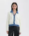 Nvlt Denim-collared Cardigan Sweater In White