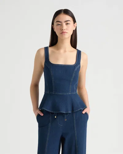 Nvlt Women's Denim Sleeveless Corset Peplum Top In Blue