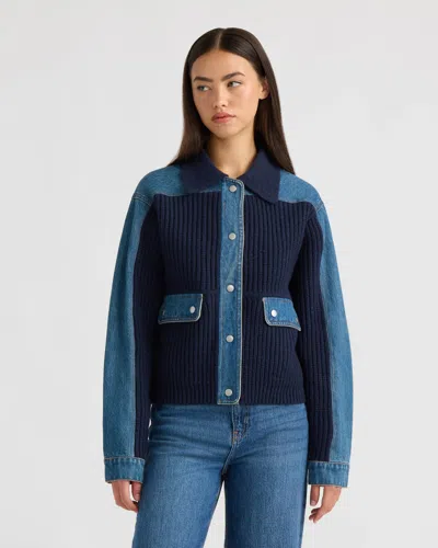 Nvlt Women's Denim Trim Sweater Jacket In Blue