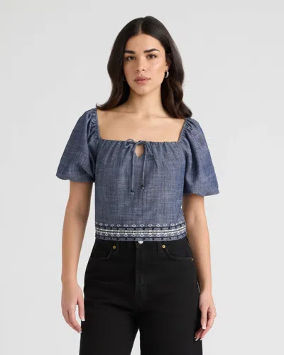 Nvlt Women's Embroidered Balloon Sleeve Top In Blue