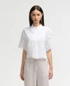 Nvlt Embroidered Eyelet Cotton Short Sleeve Button-up Shirt In White