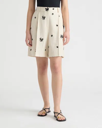 Nvlt Women's Embroidered Stripe Bermuda Short In White