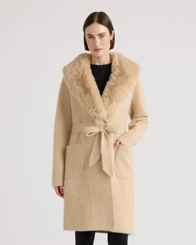 Nvlt Women's Eyelash Belted Coatigan With Faux Fur Collar In Multi