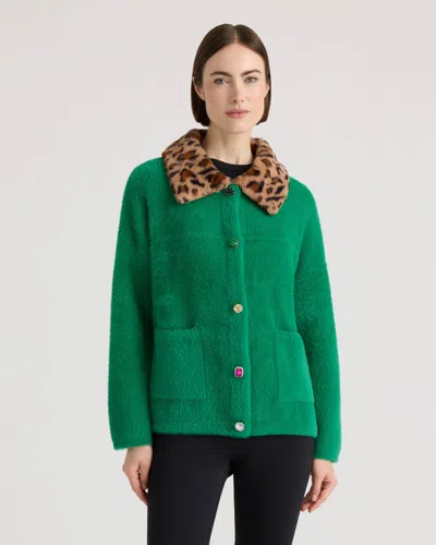 Nvlt Eyelash Knit Bomber Coatigan In Green