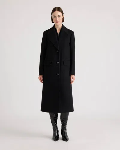 Nvlt Women's Faix Wool Longline Coat With Four Pockets And Notch Collar In Black