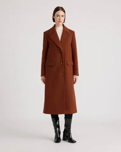 Nvlt Women's Faix Wool Longline Coat With Four Pockets And Notch Collar In Brown