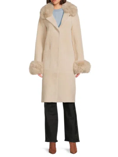 Nvlt Women's Faux Fur-trim Coatigan In Brown