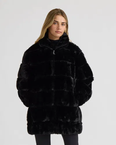 Nvlt Women's Faux Fur Zip Jacket With Elastic Waistband And Cuffs In Black