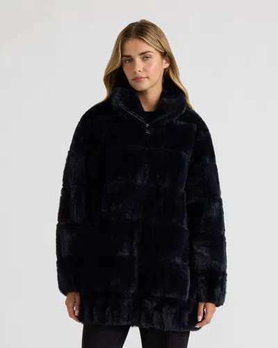 Nvlt Women's Faux Fur Zip Jacket With Elastic Waistband And Cuffs In Blue