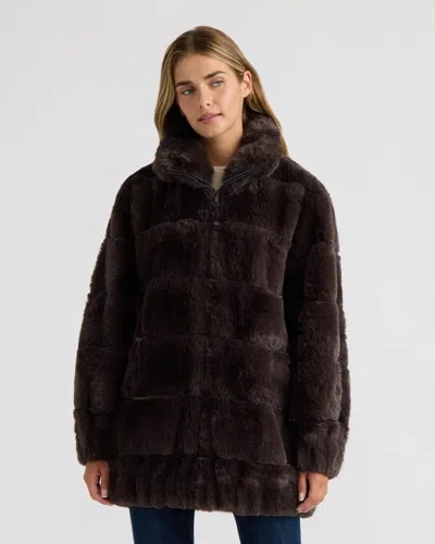 Nvlt Women's Faux Fur Zip Jacket With Elastic Waistband And Cuffs In Brown