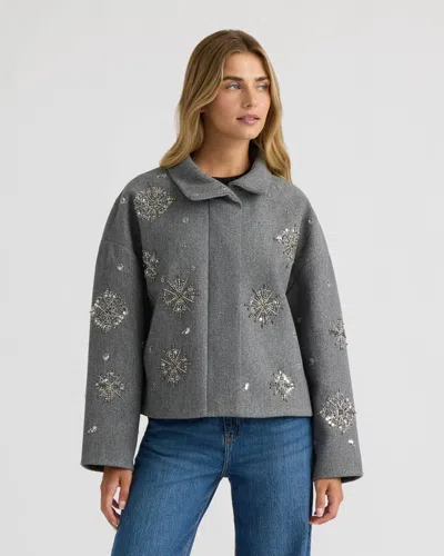 Nvlt Women's Faux Wool Crop Jacket With Stand Collar And Embellishment In Multi