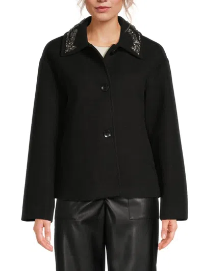 Nvlt Women's Faux Wool Embellished-collar Jacket In Black